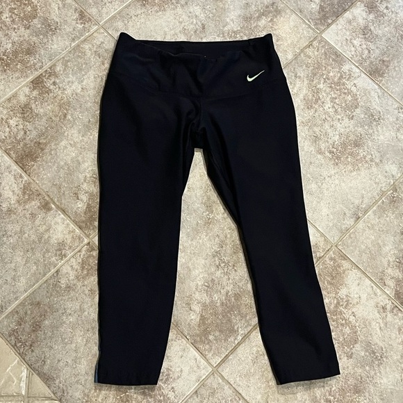 Nike Dri Fit low rise crop capri leggings black blue green mesh xs 19” inseam - Picture 2 of 10